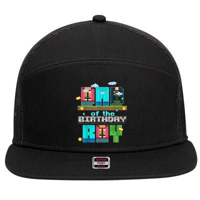 Dad Of The Birthday Boy Video Game Pixel 7 Panel Mesh Trucker Snapback Hat
