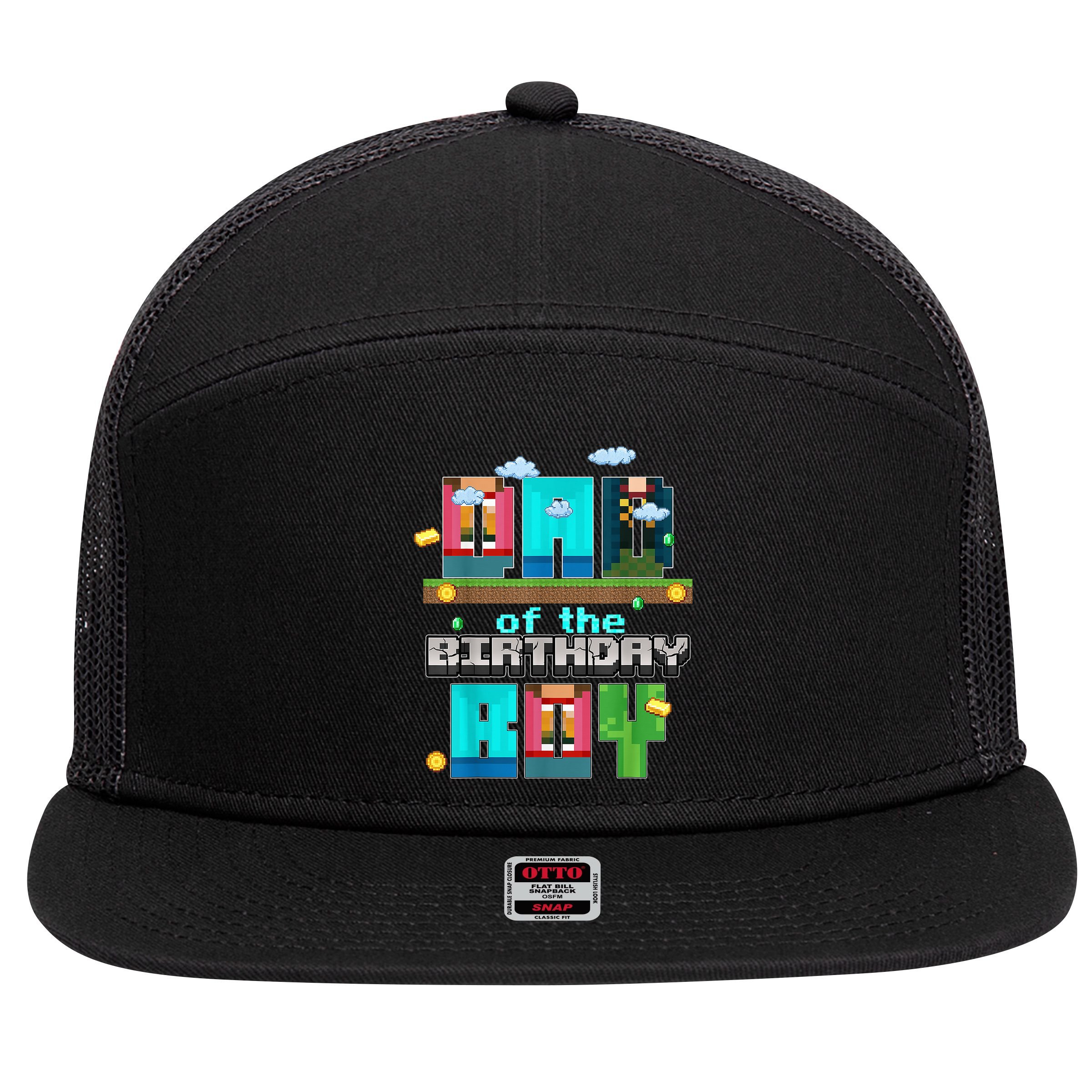 Dad Of The Birthday Boy Video Game Pixel 7 Panel Mesh Trucker Snapback Hat