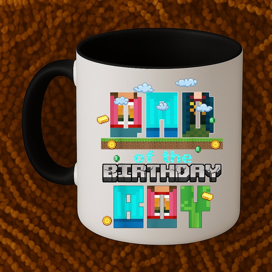 Dad Of The Birthday Boy Video Game Pixel Mug