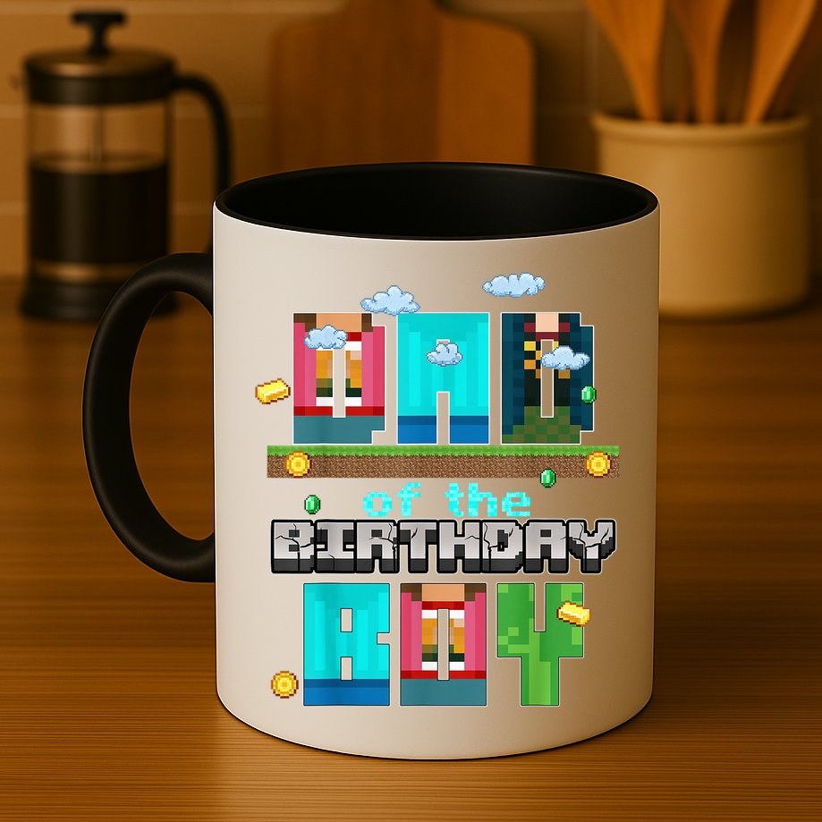 Dad Of The Birthday Boy Video Game Pixel Mug