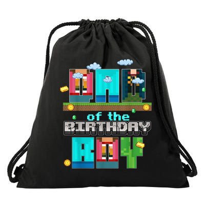 Dad Of The Birthday Boy Video Game Pixel Drawstring Bag