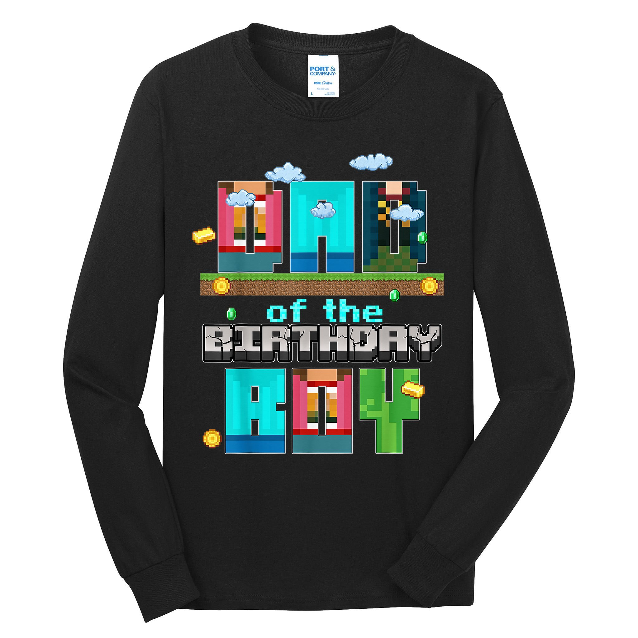 Dad Of The Birthday Boy Video Game Pixel Tall Long Sleeve T-Shirt