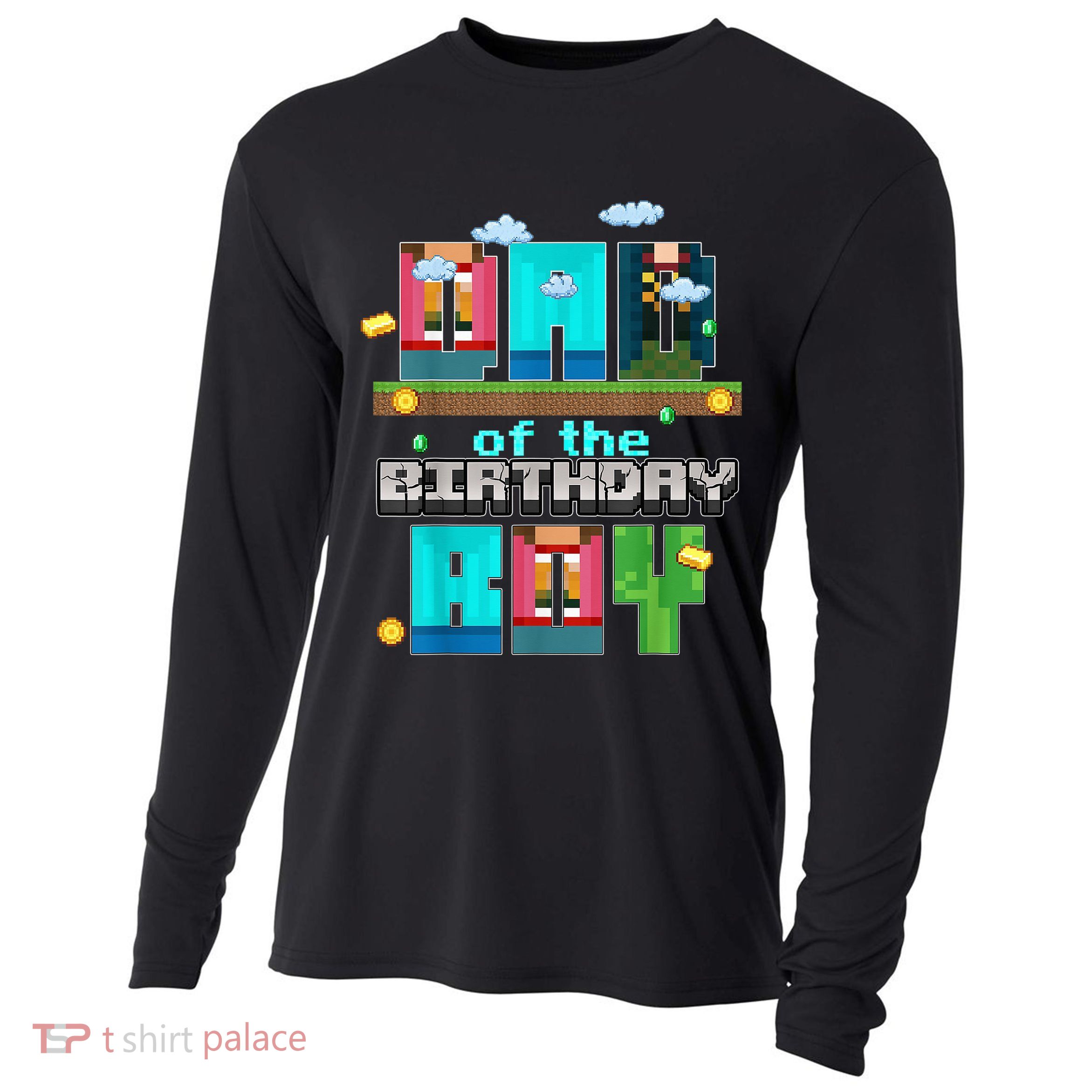 Dad Of The Birthday Boy Video Game Pixel Cooling Performance Long Sleeve Crew