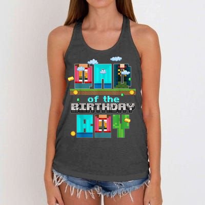 Dad Of The Birthday Boy Video Game Pixel Women's Knotted Racerback Tank