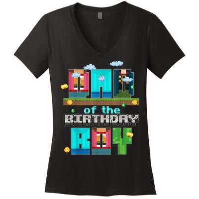 Dad Of The Birthday Boy Video Game Pixel Women's V-Neck T-Shirt