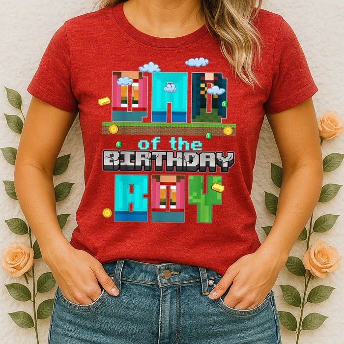Dad Of The Birthday Boy Video Game Pixel Womens T-Shirt