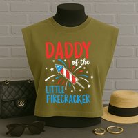 Daddy Of The Little Firecracker Pregnancy Announcement Garment-Dyed Women's Muscle Tee