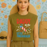 Daddy Of The Little Firecracker Pregnancy Announcement Garment-Dyed Women's Muscle Tee