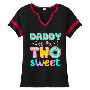 Daddy Of The Two Sweet Donut Birthday Family Theme Ladies Halftime Notch Neck Tee