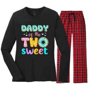 Daddy Of The Two Sweet Donut Birthday Family Theme Women's Long Sleeve Flannel Pajama Set 