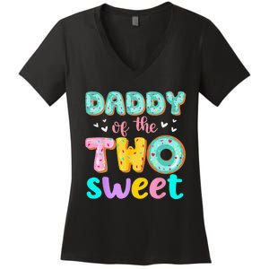 Daddy Of The Two Sweet Donut Birthday Family Theme Women's V-Neck T-Shirt