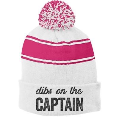 Dibs On The Captain Funny Captain Wife Stripe Pom Pom Beanie