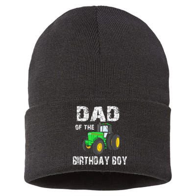 Dad Of The Birthday Vintage Farm Tractor Party Family Sustainable Knit Beanie