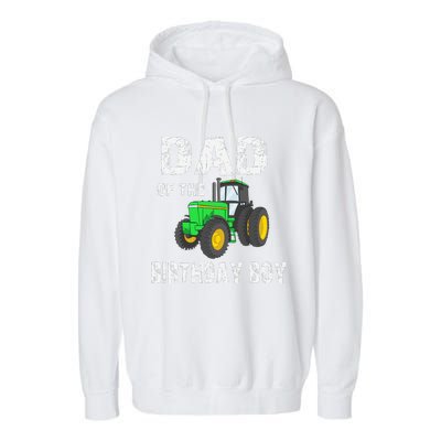 Dad Of The Birthday Vintage Farm Tractor Party Family Garment-Dyed Fleece Hoodie