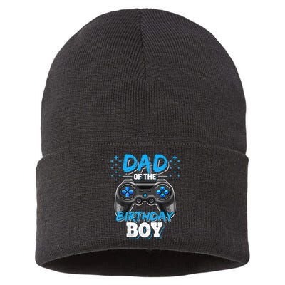 Dad Of The Birthday Boy Matching Video Gamer Birthday Party Sustainable Knit Beanie