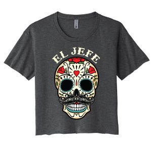 Day Of The Dead Mexico El Jefe Boss Sugar Skull Halloween Women's Crop Top Tee