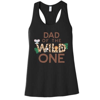 Dad Of The Wild One Animal Safari 1st Birthday Theme Family Women's Racerback Tank