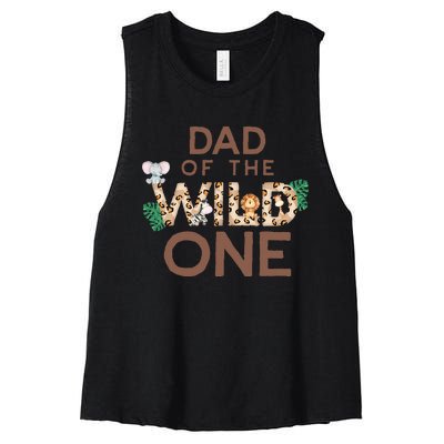 Dad Of The Wild One Animal Safari 1st Birthday Theme Family Women's Racerback Cropped Tank