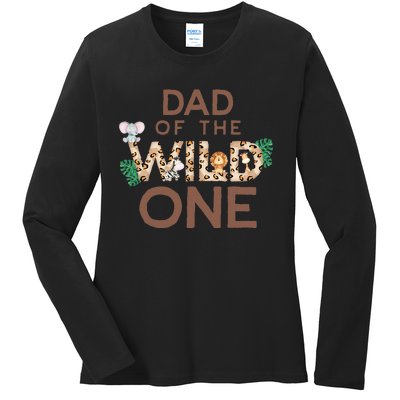 Dad Of The Wild One Animal Safari 1st Birthday Theme Family Ladies Long Sleeve Shirt