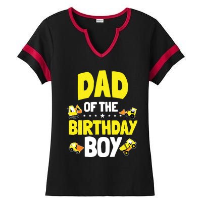 Dad Of The Birthday Boy Construction Worker Bday Party Ladies Halftime Notch Neck Tee