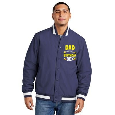 Dad Of The Birthday Boy Construction Worker Bday Party Insulated Varsity Jacket