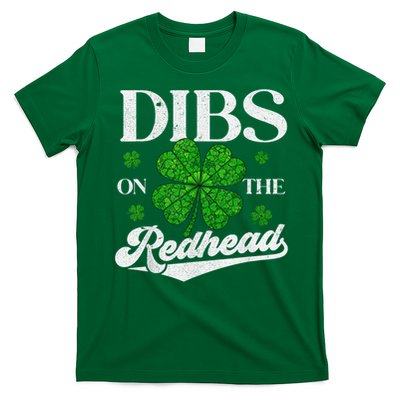 Dibs On The Redhead St Patricks Day Drinking Shamrock Leaf T-Shirt