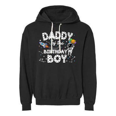 Dad of the Birthday Astronaut Boy Space Theme Birthday Gift Garment-Dyed Fleece Hoodie