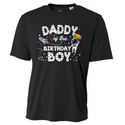 Dad of the Birthday Astronaut Boy Space Theme Birthday Gift Cooling Performance Crew T-Shirt