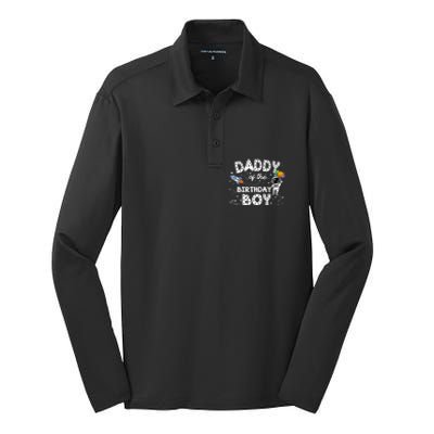 Dad of the Birthday Astronaut Boy Space Theme Birthday Gift Silk Touch Performance Long Sleeve Polo