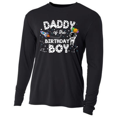 Dad of the Birthday Astronaut Boy Space Theme Birthday Gift Cooling Performance Long Sleeve Crew