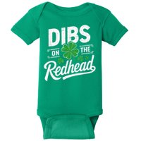 Dibs On The Redhead St Patricks Day Drinking Shamrocks Leaf Baby Bodysuit
