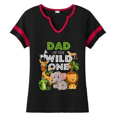 Dad Of The Wild One Zoo Birthday Safari Jungle Animal Ladies Halftime Notch Neck Tee