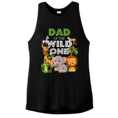 Dad Of The Wild One Zoo Birthday Safari Jungle Animal Ladies PosiCharge Tri-Blend Wicking Tank