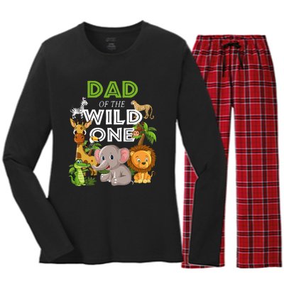 Dad Of The Wild One Zoo Birthday Safari Jungle Animal Women's Long Sleeve Flannel Pajama Set 