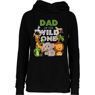 Dad Of The Wild One Zoo Birthday Safari Jungle Animal Womens Funnel Neck Pullover Hood