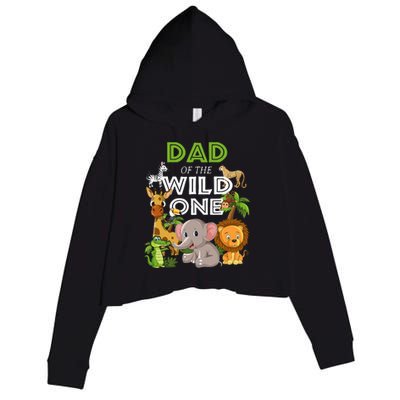 Dad Of The Wild One Zoo Birthday Safari Jungle Animal Crop Fleece Hoodie