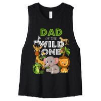 Dad Of The Wild One Zoo Birthday Safari Jungle Animal Women's Racerback Cropped Tank