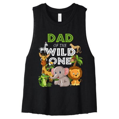 Dad Of The Wild One Zoo Birthday Safari Jungle Animal Women's Racerback Cropped Tank