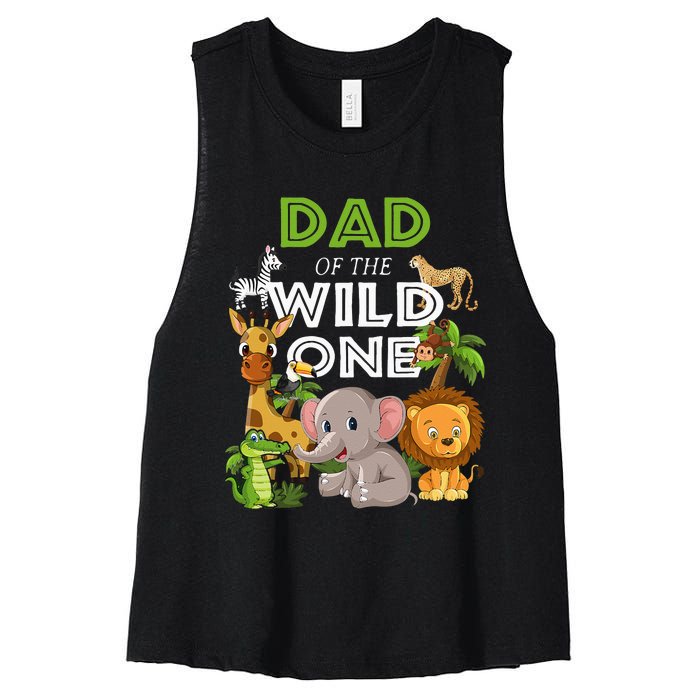 Dad Of The Wild One Zoo Birthday Safari Jungle Animal Women's Racerback Cropped Tank