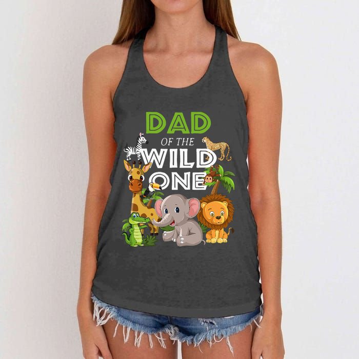 Dad Of The Wild One Zoo Birthday Safari Jungle Animal Women's Knotted Racerback Tank