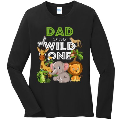 Dad Of The Wild One Zoo Birthday Safari Jungle Animal Ladies Long Sleeve Shirt