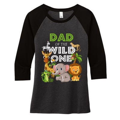 Dad Of The Wild One Zoo Birthday Safari Jungle Animal Women's Tri-Blend 3/4-Sleeve Raglan Shirt