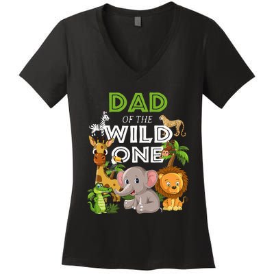 Dad Of The Wild One Zoo Birthday Safari Jungle Animal Women's V-Neck T-Shirt