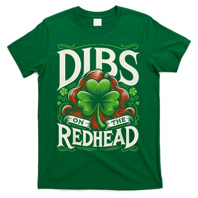 Dibs On The Redhead St Patricks Day Drinking Shamrock Leaf Red T-Shirt