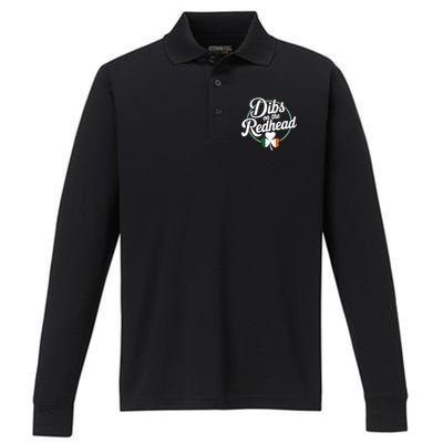 Dibs On The Redhead St Patricks Day Drinking Shamrock Leaf Flag Performance Long Sleeve Polo