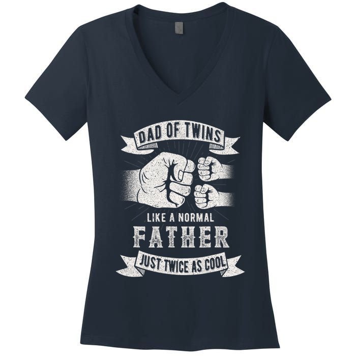 Dad Of Twins Dad Father's Day New Dad To Be Expecting Women's V-Neck T-Shirt