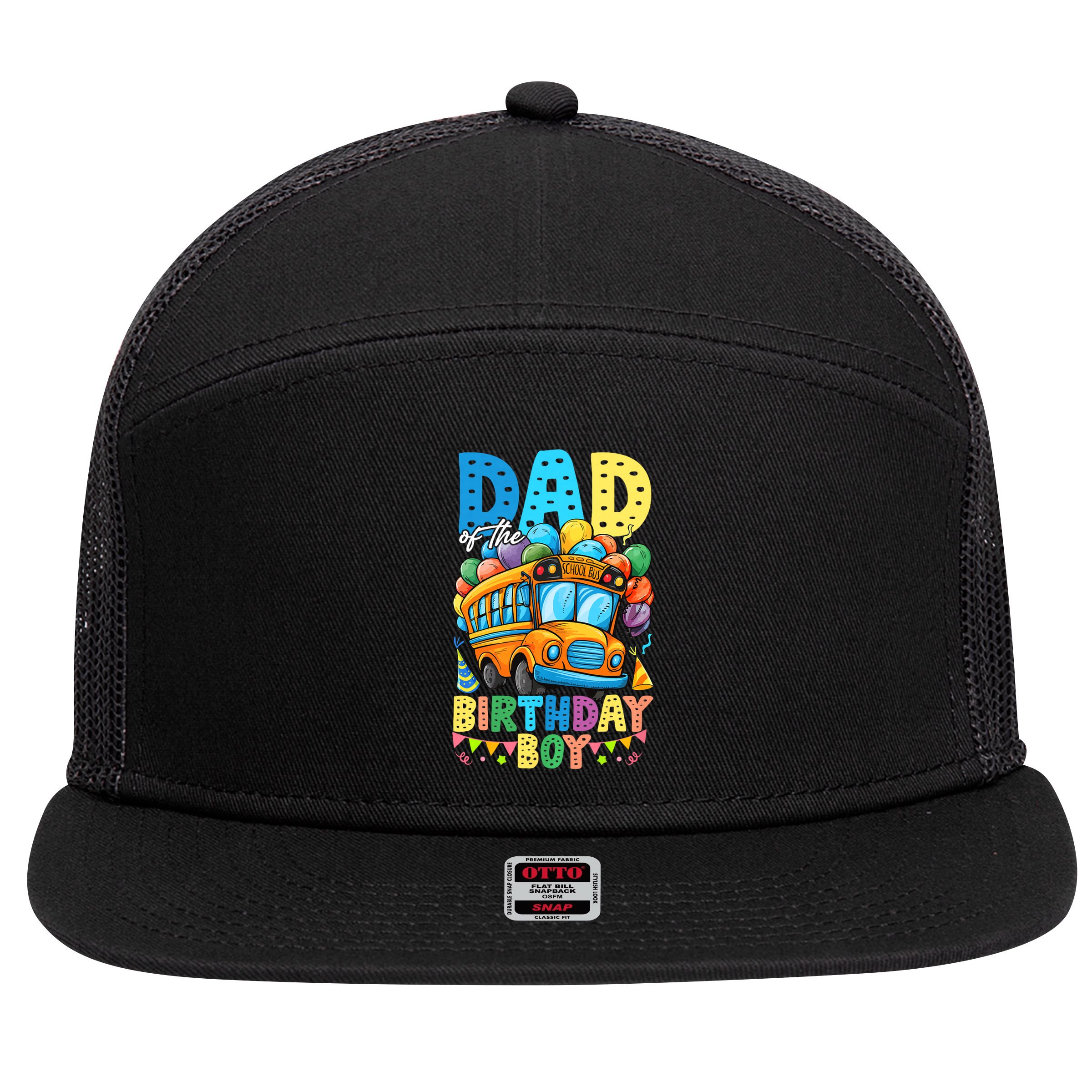 Dad Of The Birthday Boy Funny School Bus Birthday Party 7 Panel Mesh Trucker Snapback Hat