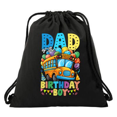 Dad Of The Birthday Boy Funny School Bus Birthday Party Drawstring Bag