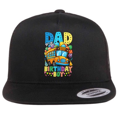 Dad Of The Birthday Boy Funny School Bus Birthday Party Flatbill Hat