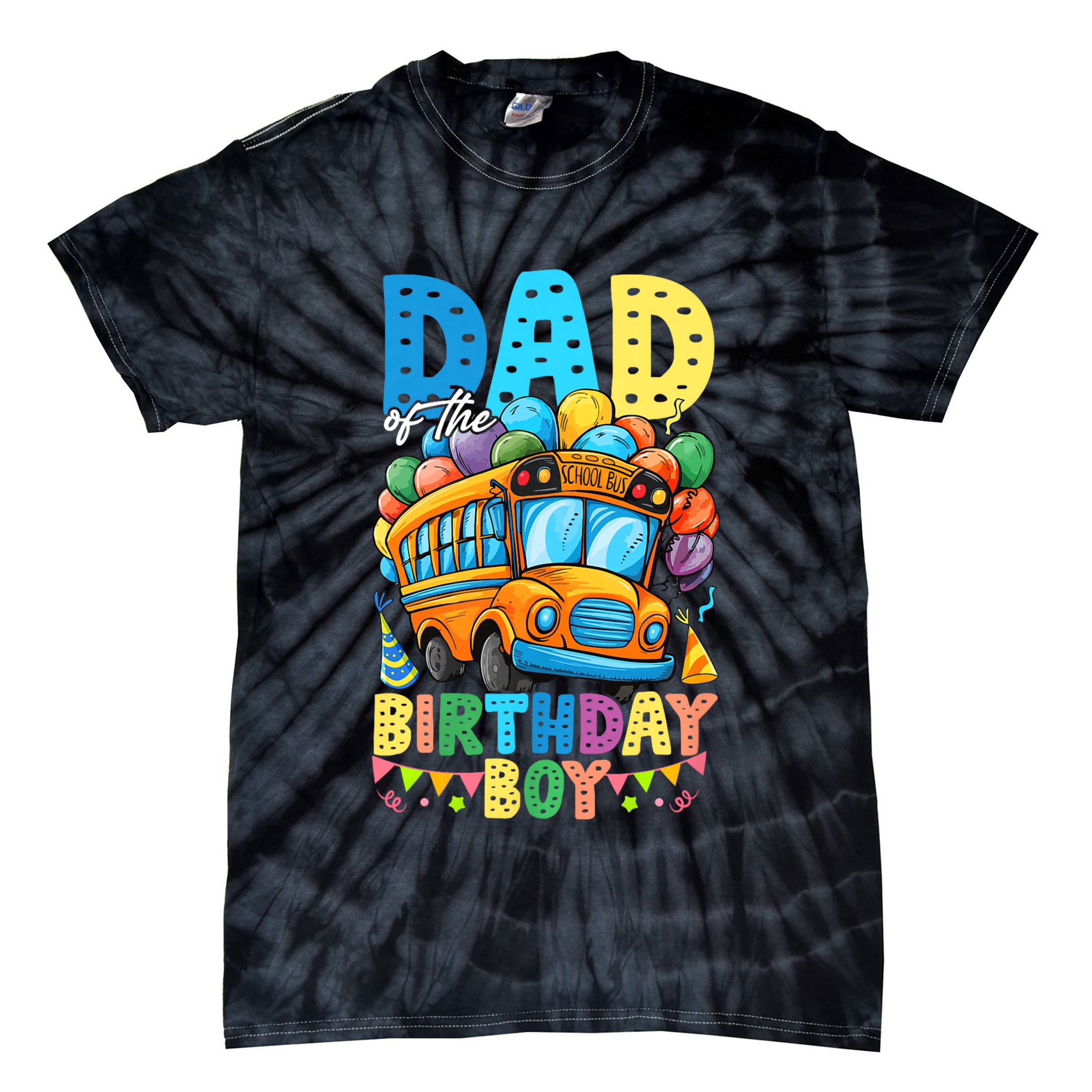 Dad Of The Birthday Boy Funny School Bus Birthday Party Tie-Dye T-Shirt